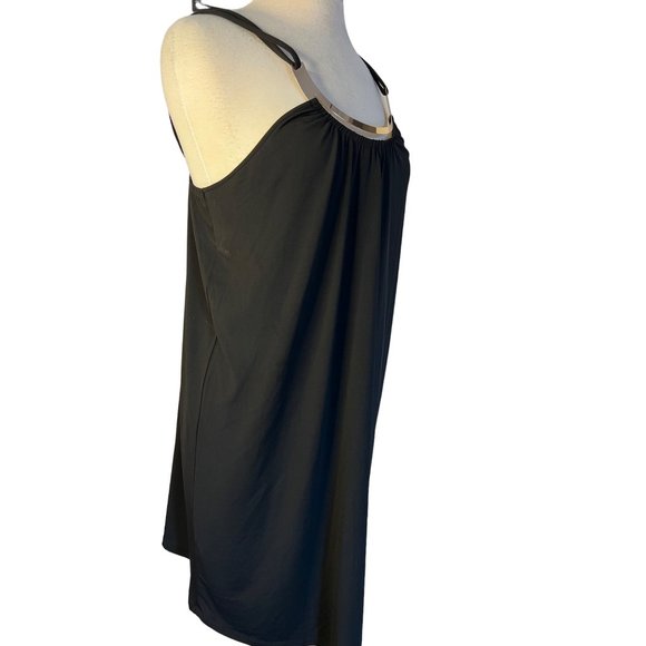 Venus Black Party Dress Large Mini Sheath Gold Accent Necklace Straps Stretch - Picture 7 of 16